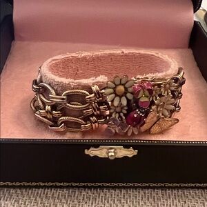 JUICY COUTURE Floral Gold and Pink Bracelet MULTI CHAIN WIDE CLUSTER BRACELET.